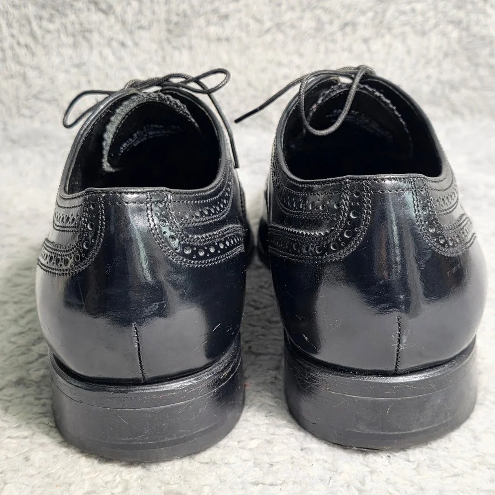 VTG Florsheim Wingtip Oxfords Black Leather Brogue Dress Shoes Mens 10.5 D